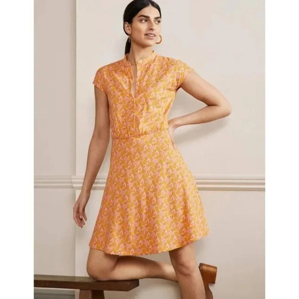 Boden Womens Dress UK 16 US 12 Yellow Pineapple Flippy Jersey D0259 NWT